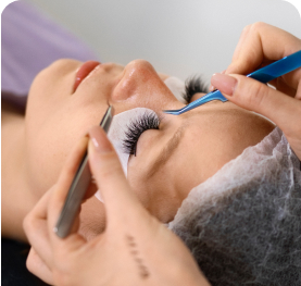 Close-up of professionally applied eyelash extensions enhancing natural lashes
