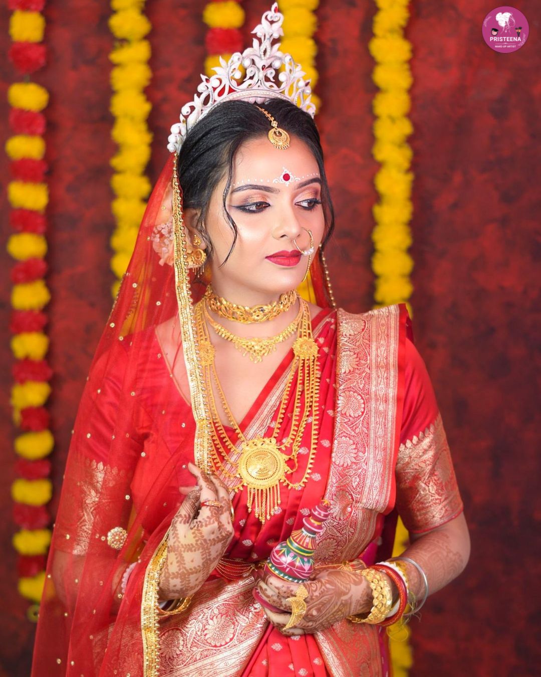 Bride in Dubai with flawless makeup on her wedding day, showcasing the best bridal makeup look.