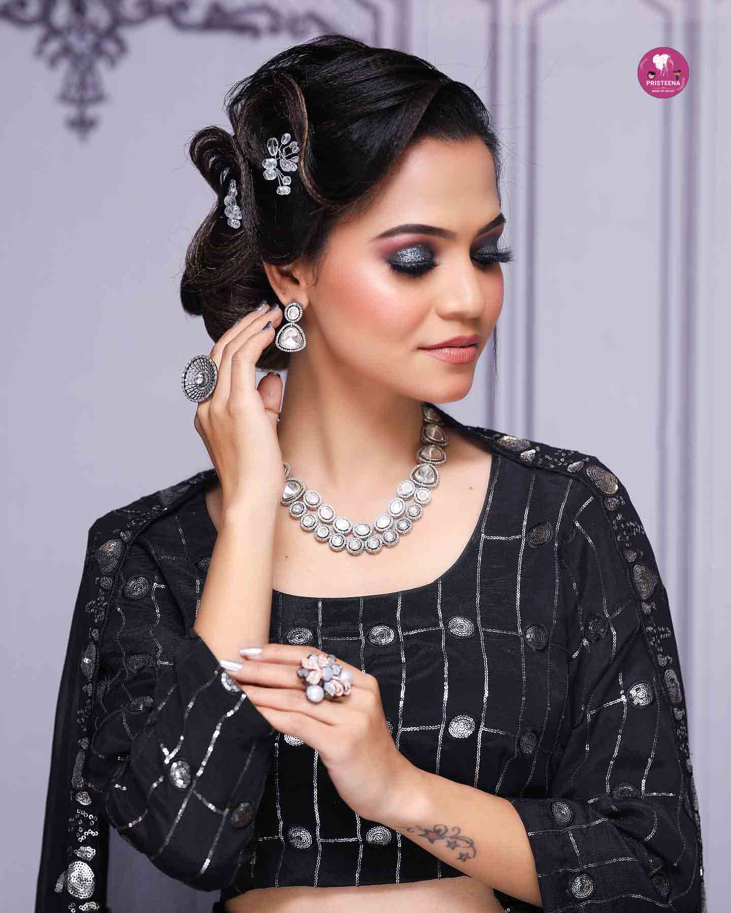 Woman with glamorous party makeup by top makeup artist in Dubai