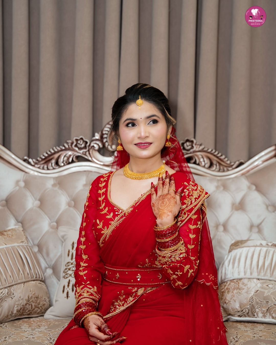 A professional party makeup artist in Dubai applying glamorous makeup to a client for a special event.