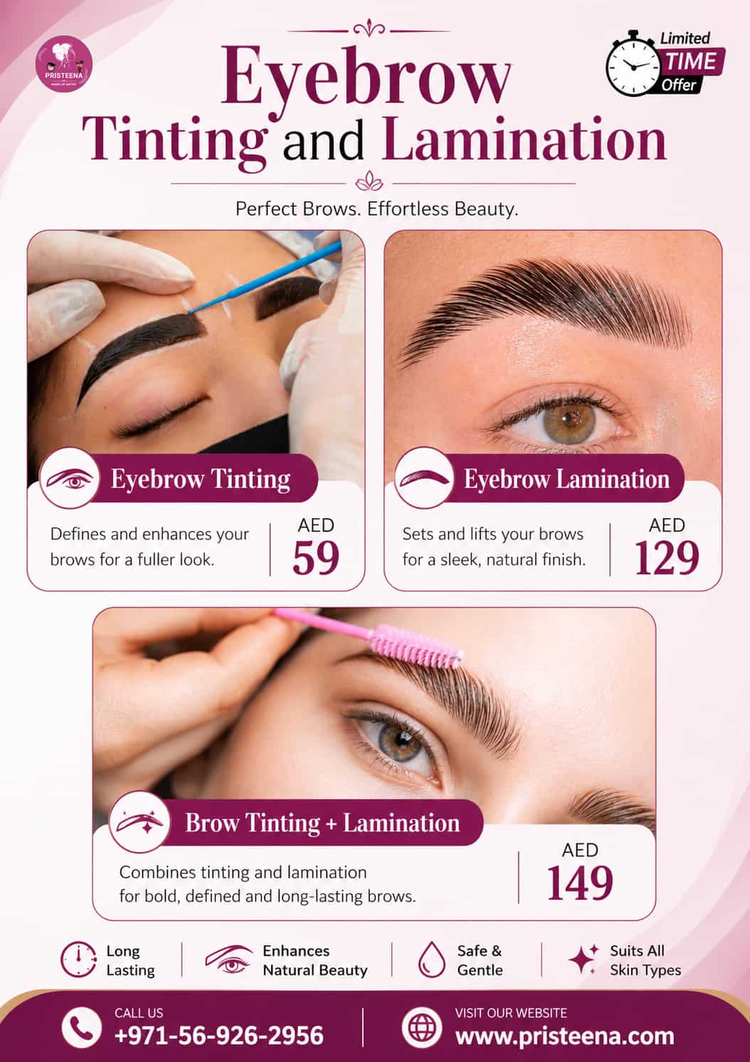 Eyebrow Tinting and Lamination Services Menu in Dubai